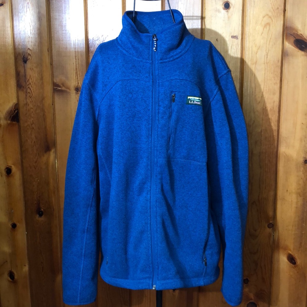 L.L bean mens blue zip up fleece sweater coat size large slightly fitted